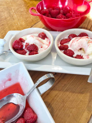 Warm Raspberries over Ice Cream