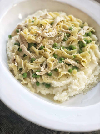 Chicken & Noodles over Mashed Potatoes