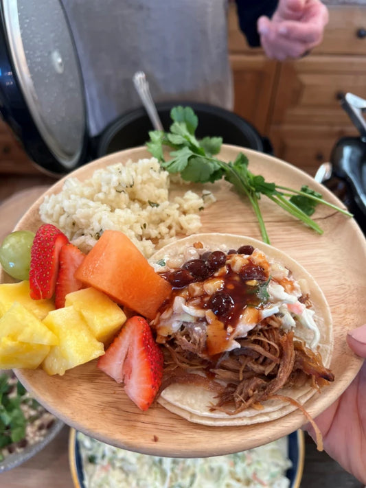 BBQ PORK TACOS WITH SLAW AND FETA DIP