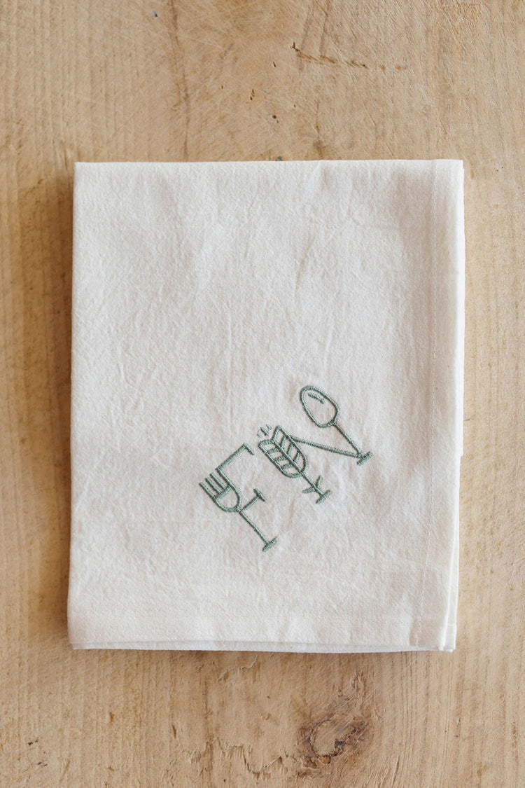 FN Dish Towel, Cream w/green