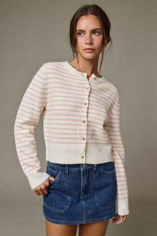 Cardigan, Pink Striped Button Front