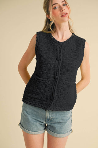 Sweater Vest, Braided Black