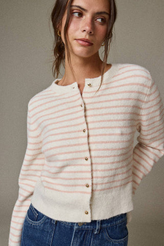 Cardigan, Pink Striped Button Front