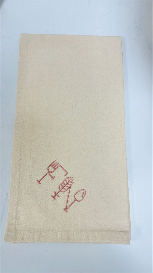 FN Dish Towel, Oatmeal w/pink