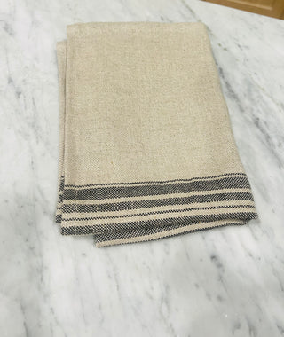 Towel, Linen Black Thick Striped