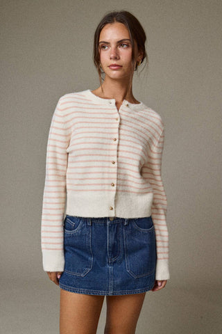 Cardigan, Pink Striped Button Front
