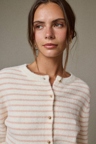 Cardigan, Pink Striped Button Front