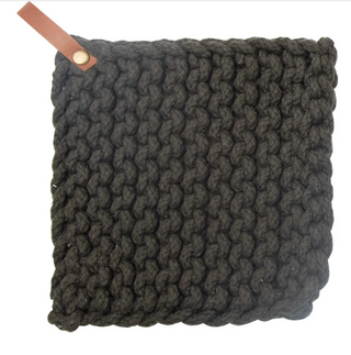 Pot Holder, Charcoal w/Leather