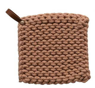 Pot Holder, Terracotta w/Leather