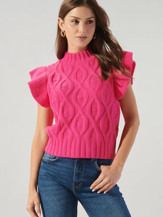 Sweater, Fuschia cable knit