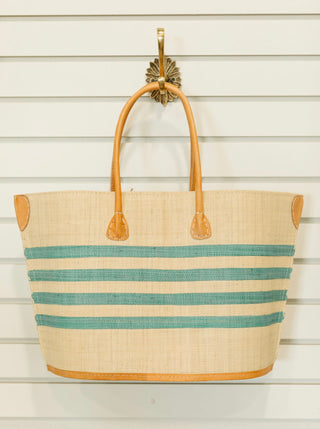 Basket canvas with stripes, Turquoise Bato
