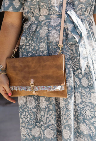 AF Crossbody Clutch, Ruffle Camel Leather