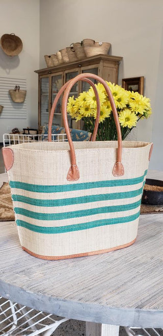 Basket canvas with stripes, Turquoise Bato