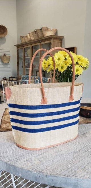 Basket canvas with stripes, Blue Bato