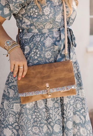 AF Crossbody Clutch, Ruffle Camel Leather