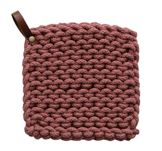 Pot Holder, Mauve w/Leather