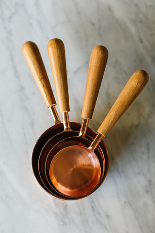 Copper & Wood Measuring Cups, Set of 4