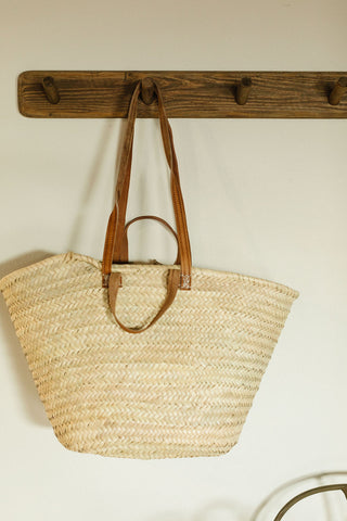Basket braided weave with double Caramel flat zig zag short and long zig zag handle