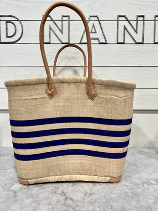 Basket canvas with stripes, Navy Blue